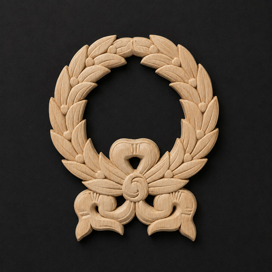 Carved Laurel Wreath & Ribbon Onlay - Leaves & Acanthus