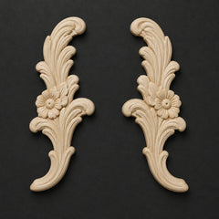 Slender Floral Scroll Appliques (Pair) - Leaves & Acanthus