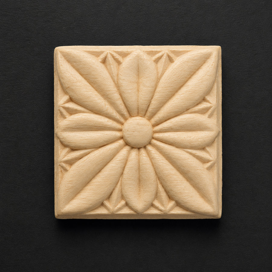 Carved Square Flower Tile Onlay (Pack of 3) - Rosettes & Flowers