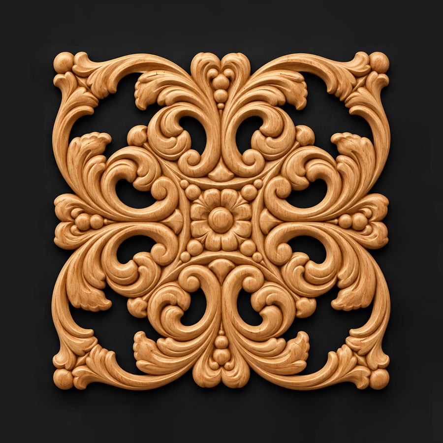 Music and laurels carved wood applique